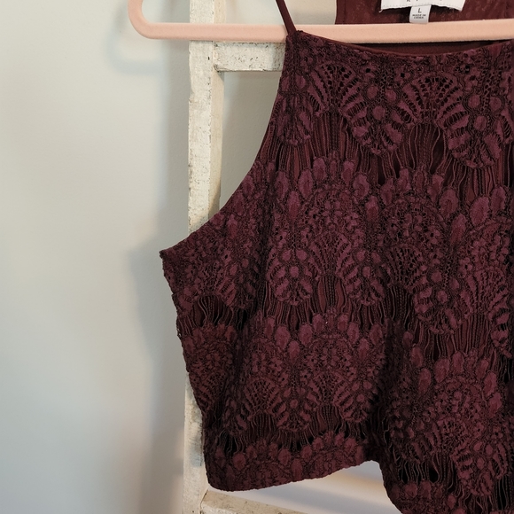 Kendall + Kylie Large maroon plum burgundy lace racerback crop top - Picture 4 of 5